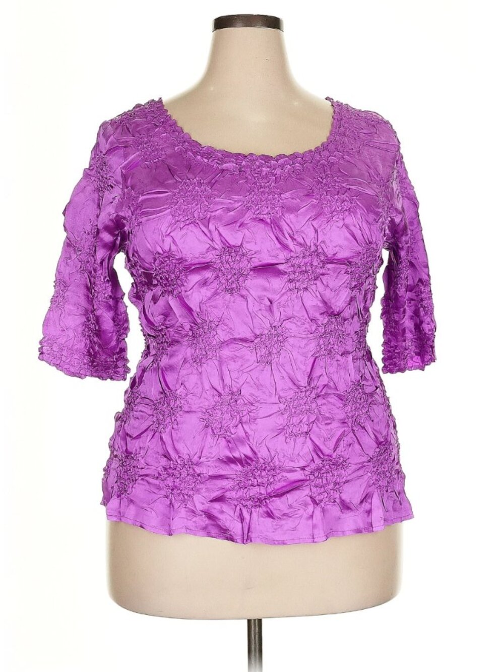 Colour Works Women's Vintage Vibrant Smocked Crinkle Fabric Top- Size XXL